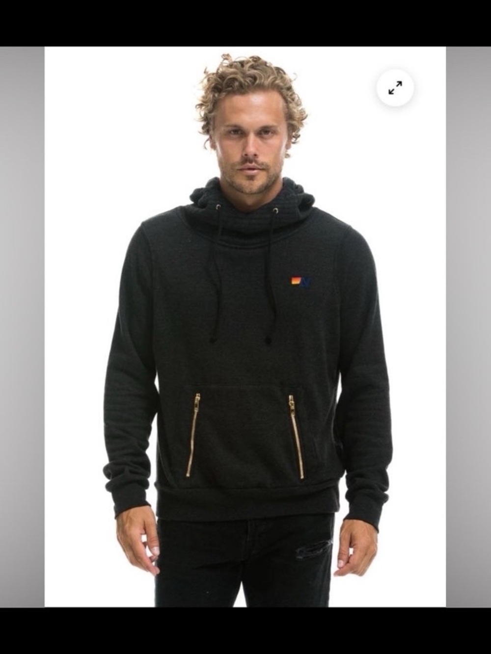 Aviator Nation Navy Crewneck Hoodie with Gold Zippers